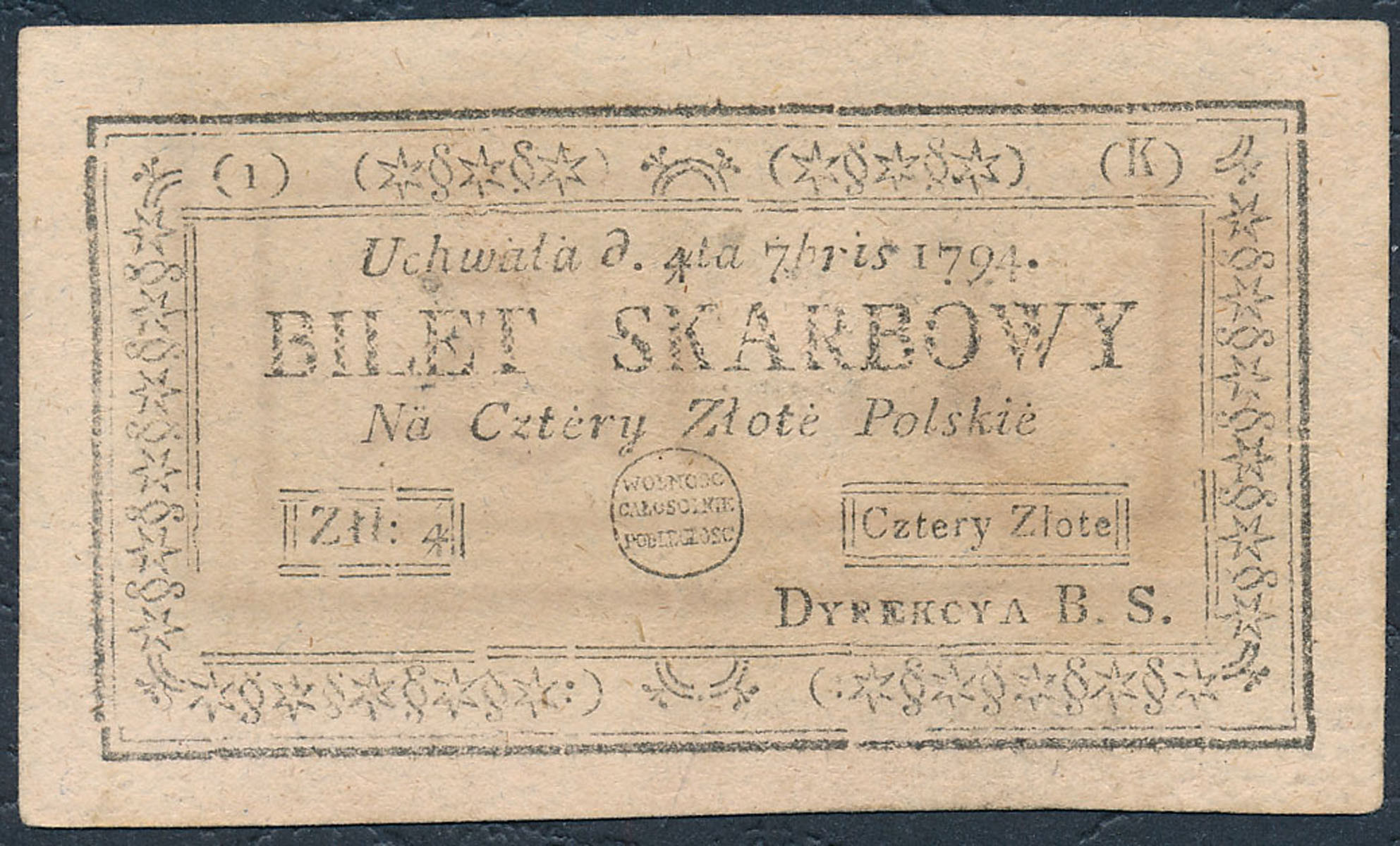 Insurekcja Kościuszkowska 4 złote polskie 1794 1 seria K